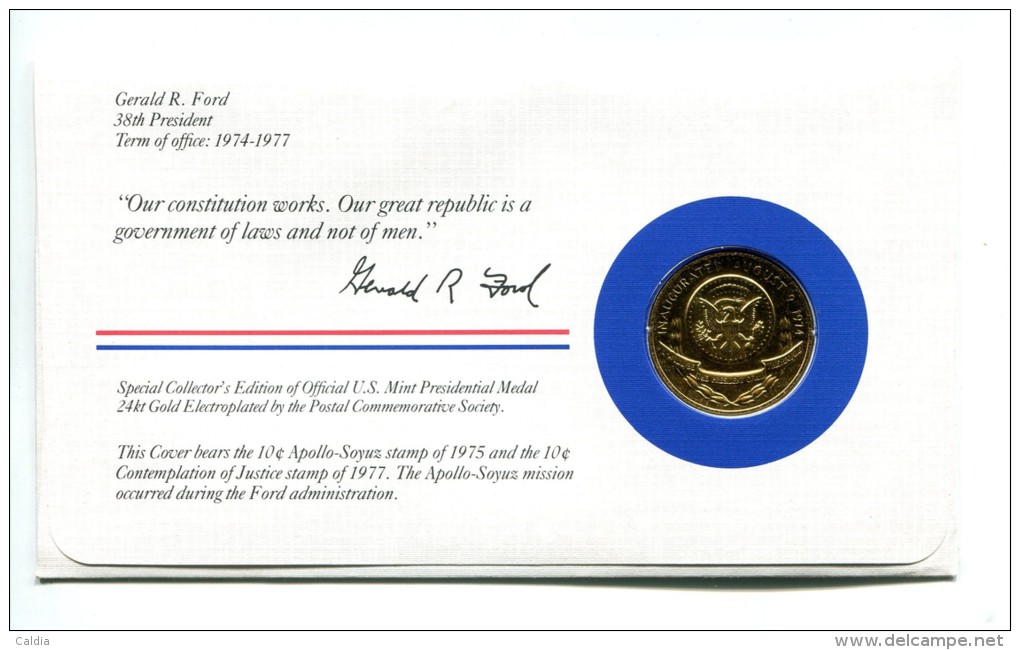 Etats - Unis USA " Presidents Of United States" Gold Plated Medal "" Gerald R. Ford "" FDC / BU / UNC - Collections