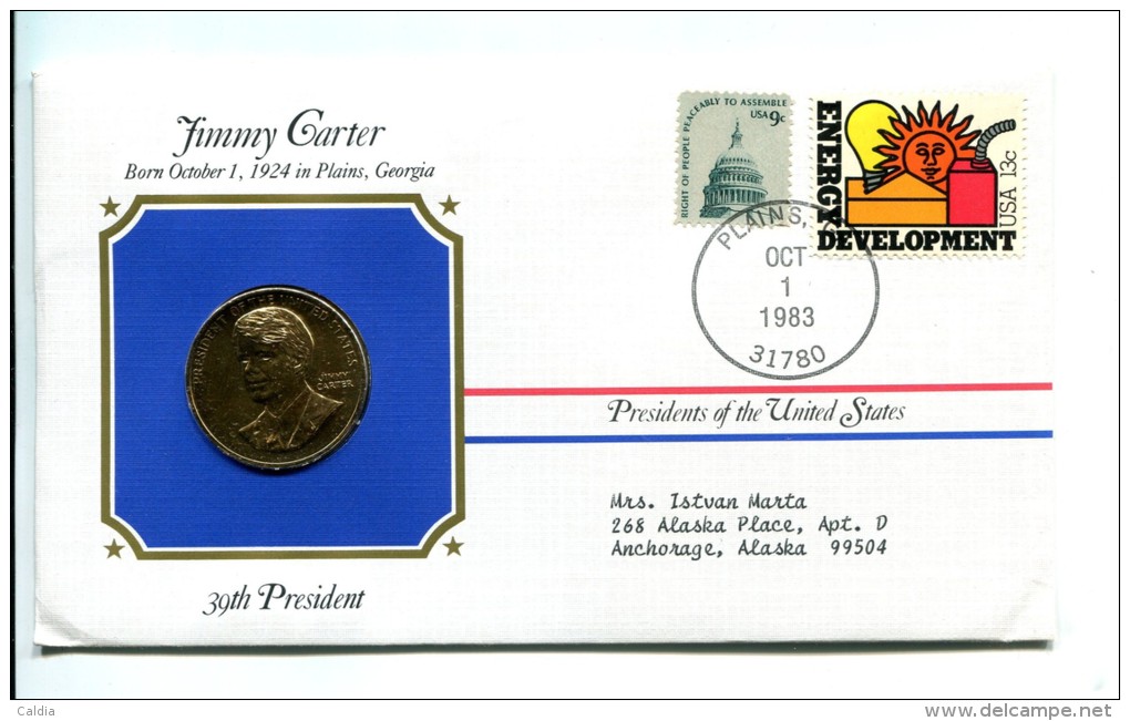 Etats - Unis USA " Presidents Of United States" Gold Plated Medal "" Jimmy Carter "" FDC / BU / UNC - Collections