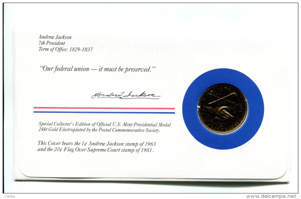 Etats - Unis USA " Presidents Of United States" Gold Plated Medal "" Andrew Jackson "" FDC / BU / UNC - Collections