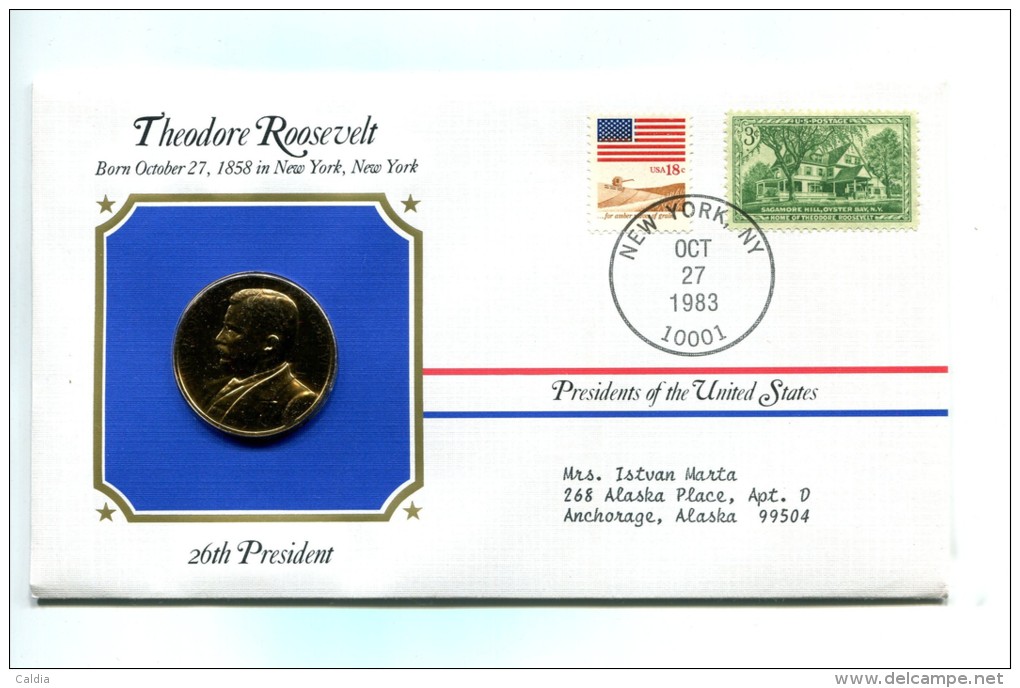 Etats - Unis USA " Presidents Of United States" Gold Plated Medal "" Theodore Roosevelt "" FDC / BU / UNC - Verzamelingen