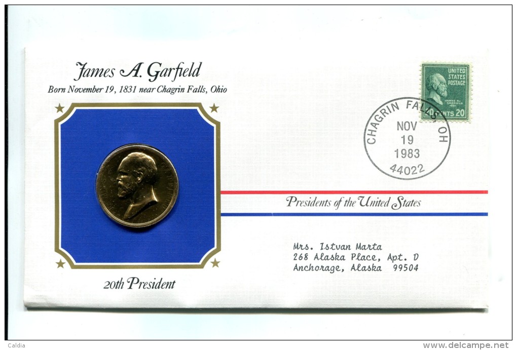 Etats - Unis USA " Presidents Of United States" Gold Plated Medal "" James A. Garfield "" FDC / BU / UNC - Sammlungen