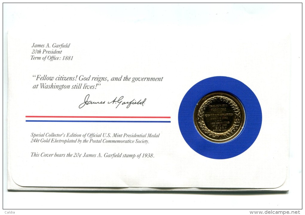 Etats - Unis USA " Presidents Of United States" Gold Plated Medal "" James A. Garfield "" FDC / BU / UNC - Collections