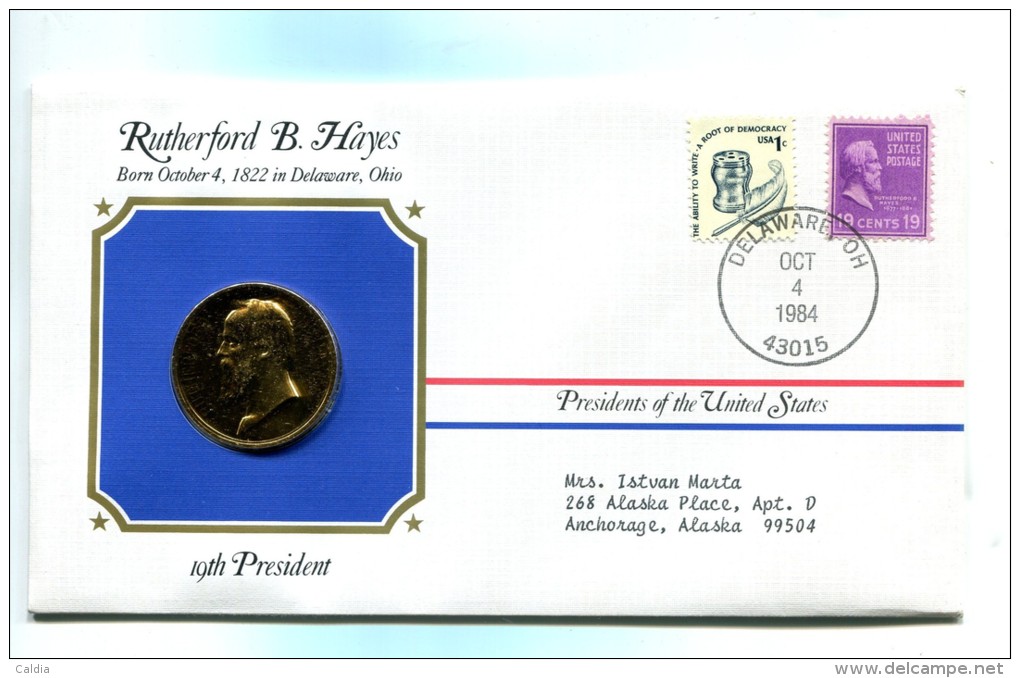 Etats - Unis USA " Presidents Of United States" Gold Plated Medal "" Rutherford B. Hayes "" FDC / BU / UNC - Collections