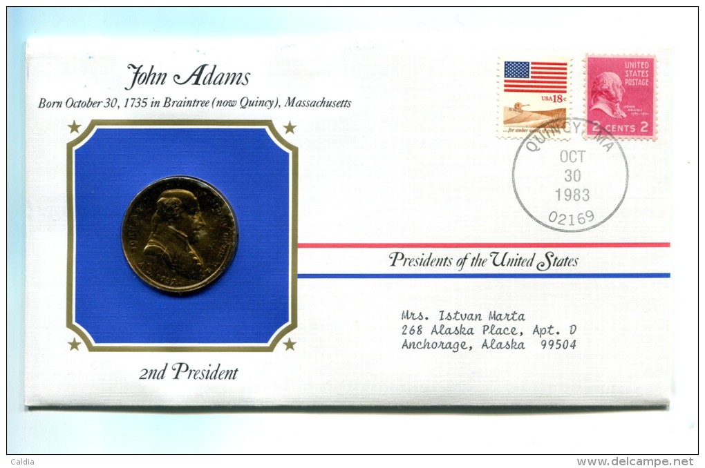 Etats - Unis USA " Presidents Of United States" Gold Plated Medal "" John Adams "" FDC / BU / UNC - Collections