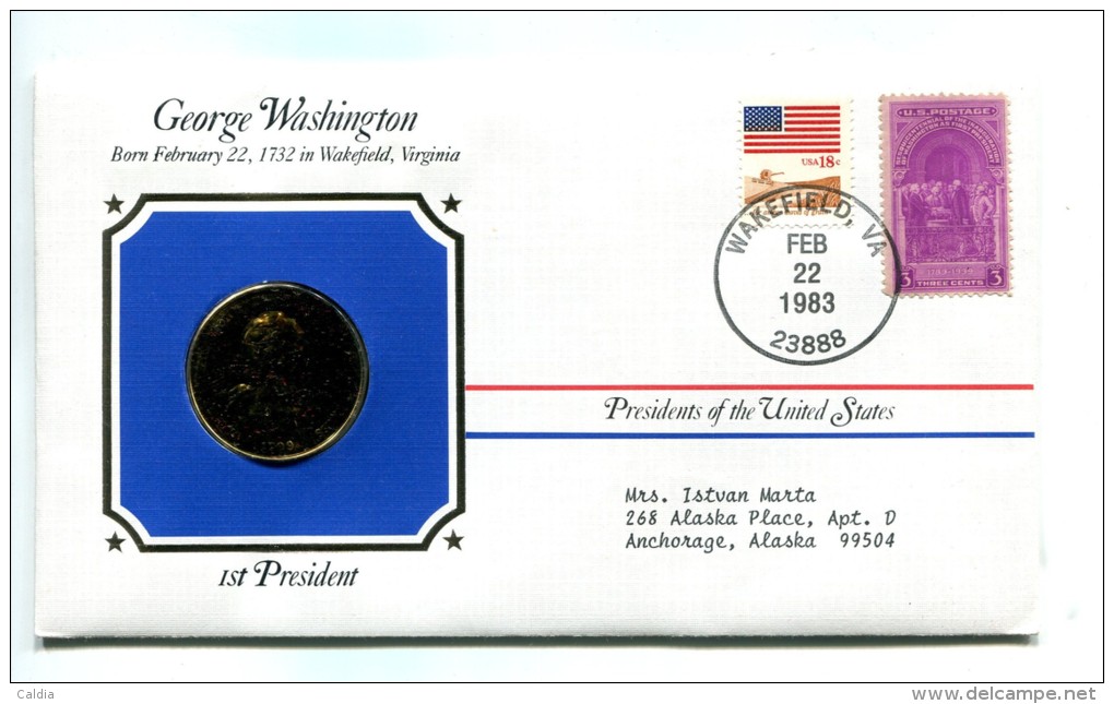 Etats - Unis USA " Presidents Of United States" Gold Plated Medal "" George Washington "" FDC / BU / UNC - Collections