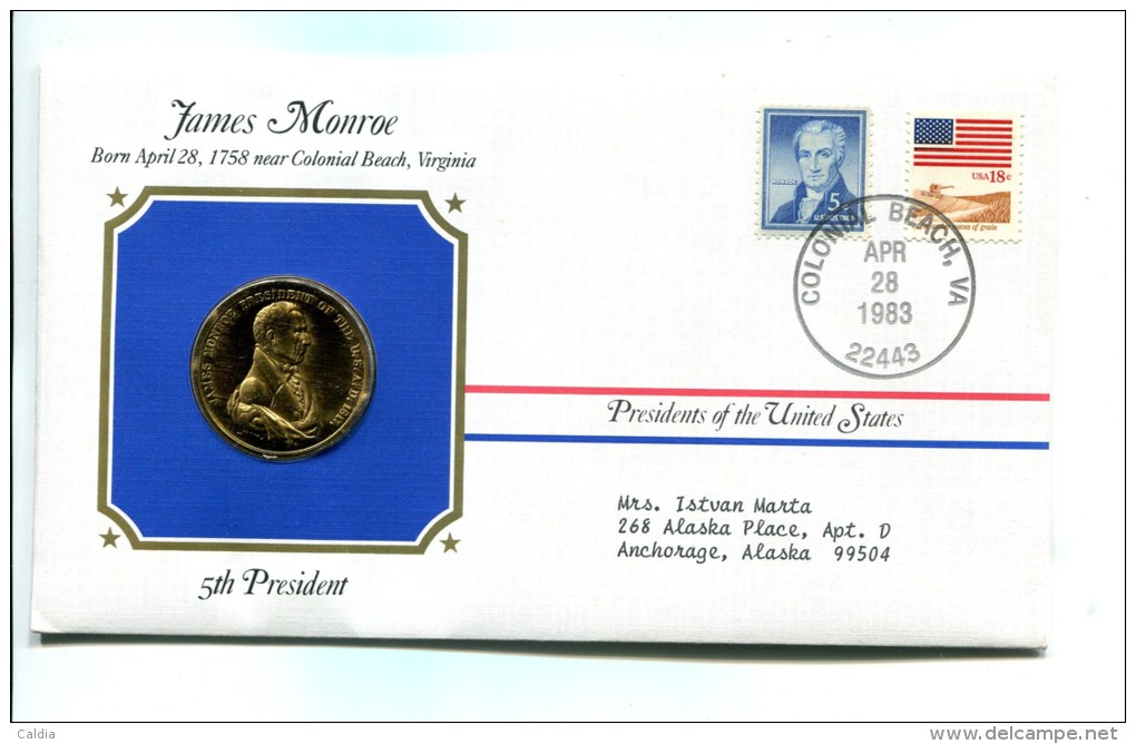 Etats - Unis USA " Presidents Of United States" Gold Plated Medal "" James Monroe "" FDC / BU / UNC - Verzamelingen