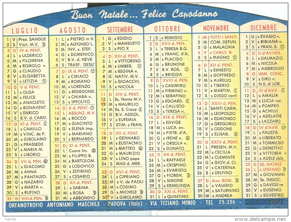 CALENDARIO ANTONIANO, 1960, PADOVA, 3 FACCIATE  APRIBILE, - Tamaño Grande : 1941-60