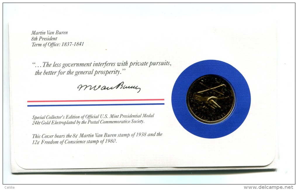 Etats - Unis USA " Presidents Of United States" Gold Plated Medal "" Martin Van Buren "" FDC / BU / UNC - Collections