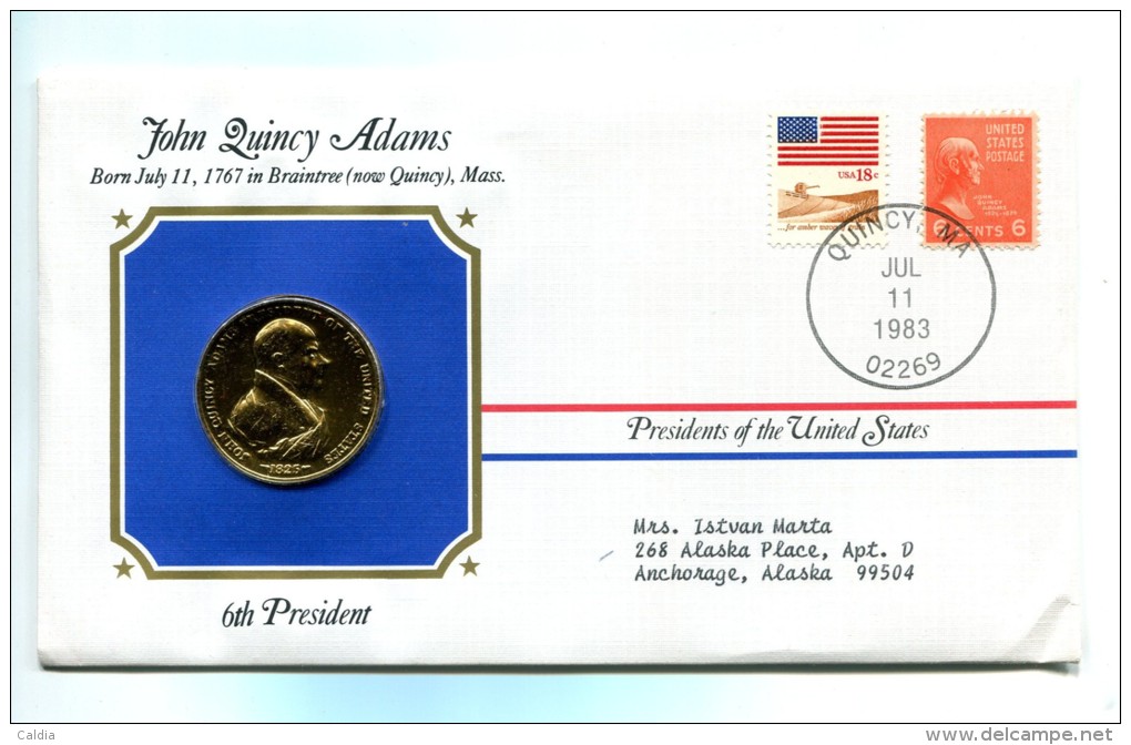 Etats - Unis USA " Presidents Of United States" Gold Plated Medal "" John Quincy Adams "" FDC / BU / UNC - Collections