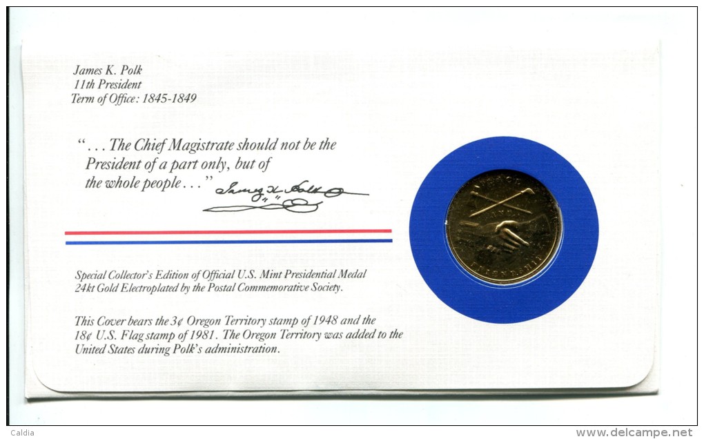 Etats - Unis USA " Presidents Of United States" Gold Plated Medal "" James K. Polk "" FDC / BU / UNC - Collezioni