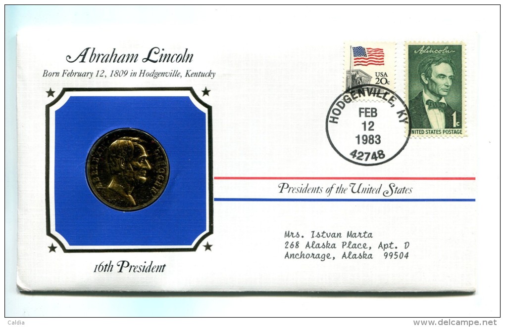 Etats - Unis USA " Presidents Of United States" Gold Plated Medal "" Abraham Lincoln "" FDC / BU / UNC - Collections