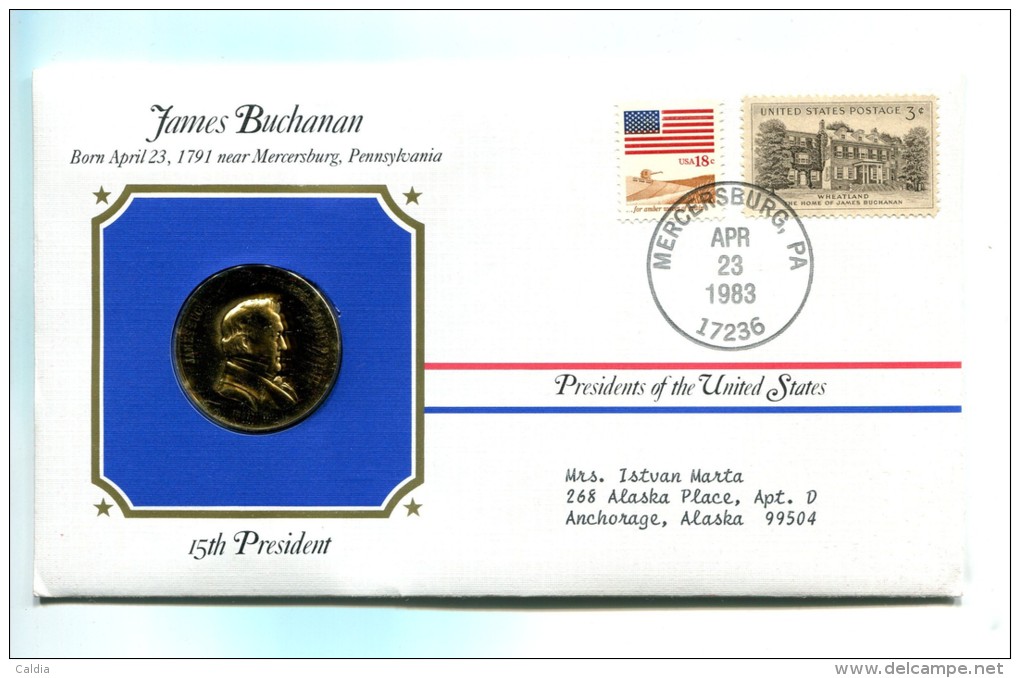 Etats - Unis USA " Presidents Of United States" Gold Plated Medal "" James Buchanan "" FDC / BU / UNC - Collections