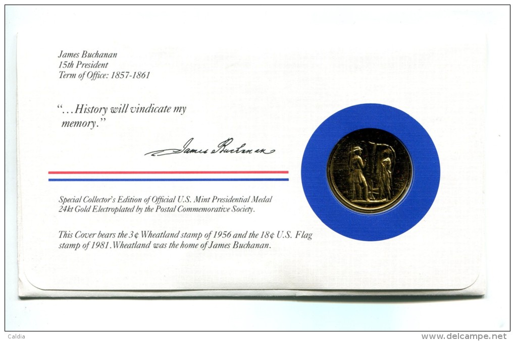 Etats - Unis USA " Presidents Of United States" Gold Plated Medal "" James Buchanan "" FDC / BU / UNC - Collections