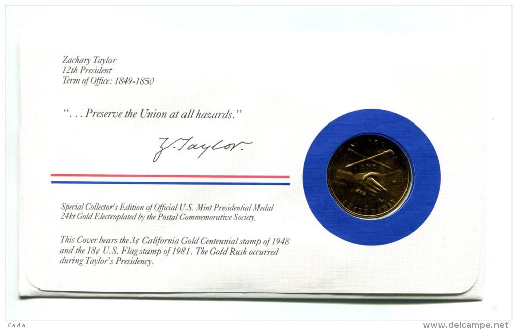 Etats - Unis USA " Presidents Of United States" Gold Plated Medal "" Zachary Taylor "" FDC / BU / UNC - Collections