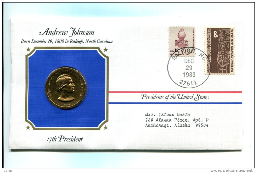 Etats - Unis USA " Presidents Of United States" Gold Plated Medal "" Andrew Johnson "" FDC / BU / UNC - Verzamelingen