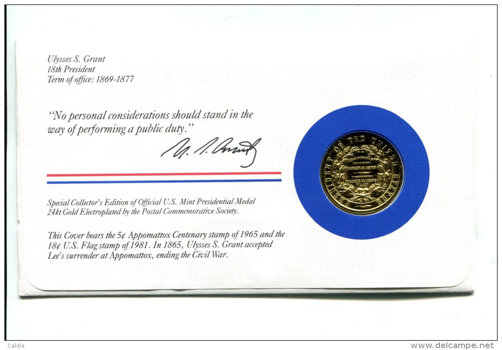 Etats - Unis USA " Presidents Of United States" Gold Plated Medal "" Ulysses S. Grant"" FDC / BU / UNC - Verzamelingen