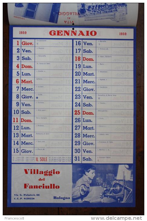 1959 CALENDARIO DEL VILLAGGIO DEL FANCIULLO DI BOLOGNA - - Formato Grande : 1941-60