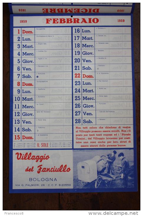 1959 CALENDARIO DEL VILLAGGIO DEL FANCIULLO DI BOLOGNA - - Big : 1941-60