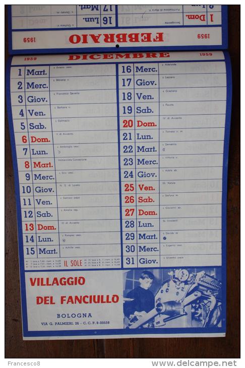 1959 CALENDARIO DEL VILLAGGIO DEL FANCIULLO DI BOLOGNA - - Big : 1941-60