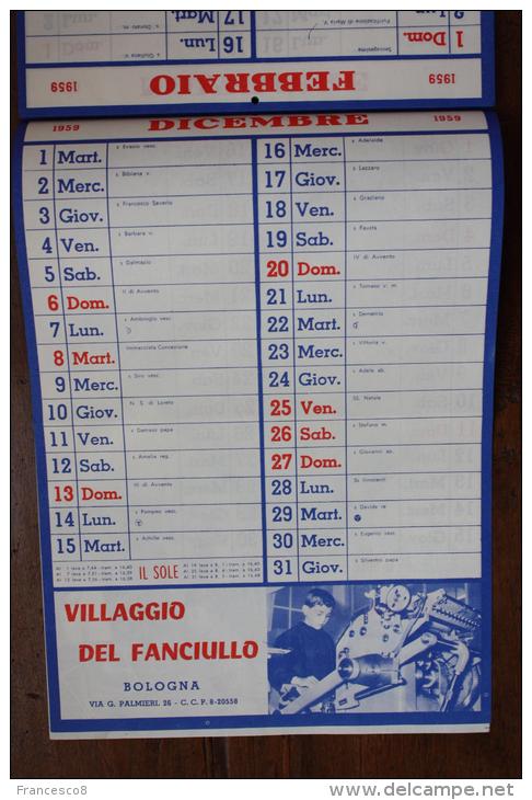 1959 CALENDARIO DEL VILLAGGIO DEL FANCIULLO DI BOLOGNA - - Formato Grande : 1941-60
