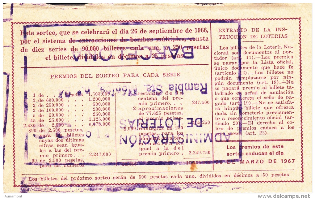 Billete De 1966 Ferias De San Mateo Y Fiestas De La Vendimia - Billetes De Lotería