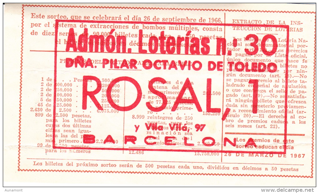 Billete De 1966 Ferias De San Mateo Y Fiestas De La Vendimia - Billetes De Lotería