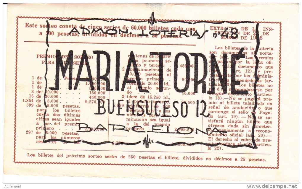 Billete De 1964  Zodiaco -Tauro--"25 AÑOS DE PAZ" - Billetes De Lotería