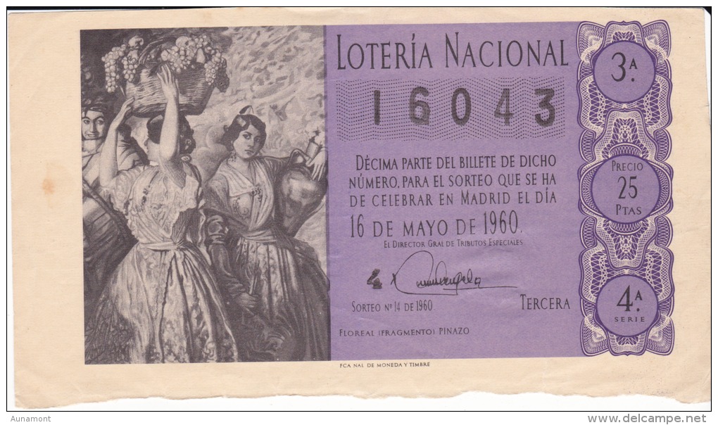Billete De 1960  Floreal Fragmento De Pinazo - Billetes De Lotería
