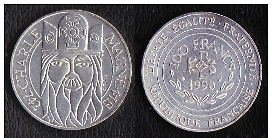 SUPERBE ET ASSEZ RARE---PIECE 100 FRANCS ARGENT 1990 "Charlemagne"---ETAT : SUP - Autres & Non Classés