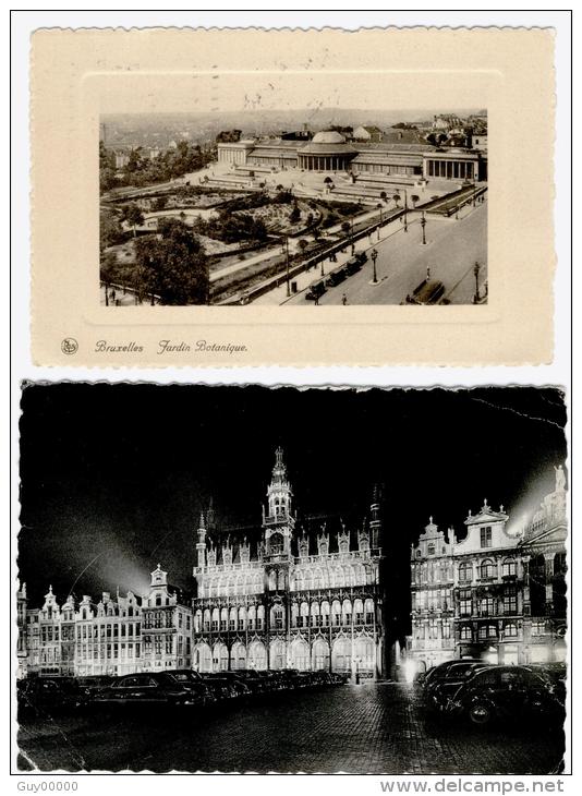 2 CP De Bruxelles - Brussel - Jardin Botanique 1936 + Grand Place La Nuit 1956 - Brüssel Bei Nacht