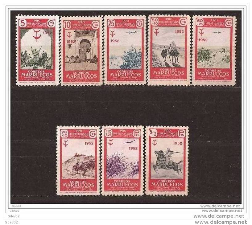 MA361SCSF-L3908PC-TESPTAN.Marruecos . Maroc.Marocco.MARRUECOS  ESPAÑOL PROTUBERCULOSOS. 1952  (Ed 361/8**) S/C. - Nuevos