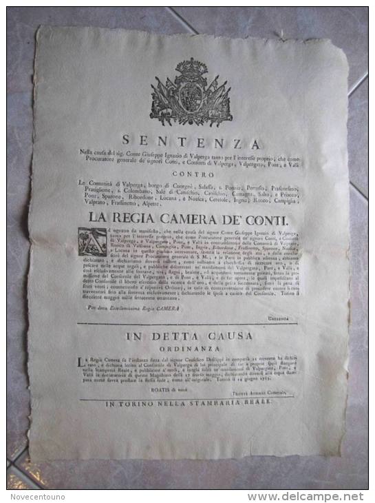 Piemonte - Torino - Canavese -  Sentenza 1783 - Divieto Ricerca Oro - Noasca, Ceresole,  Frassinetto, Etc - Otros & Sin Clasificación