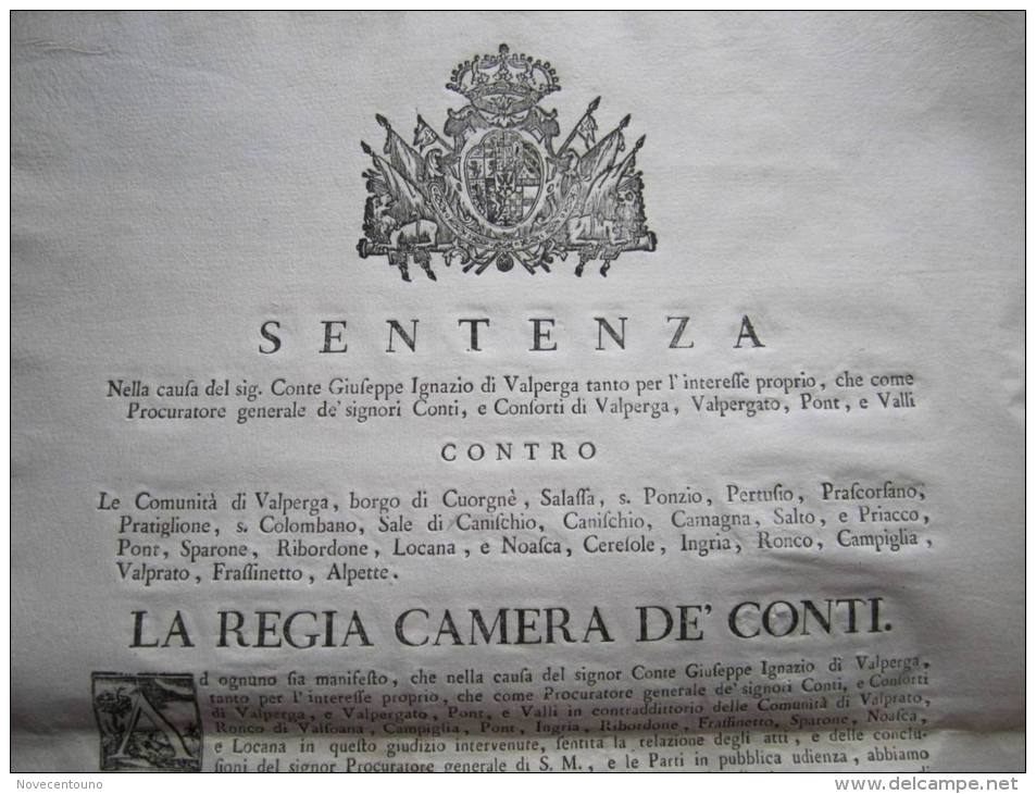 Piemonte - Torino - Canavese -  Sentenza 1783 - Divieto Ricerca Oro - Noasca, Ceresole,  Frassinetto, Etc - Otros & Sin Clasificación