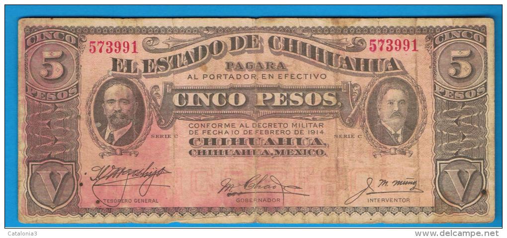 MEXICO -  5 PESOS 1914 Estado De Chiuaua - México