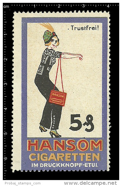 Old Original German Poster Stamp (advertising, Reklamemarke, Cinderella) Hansom Cigarette - Zigaretten Tobacco - Tobacco