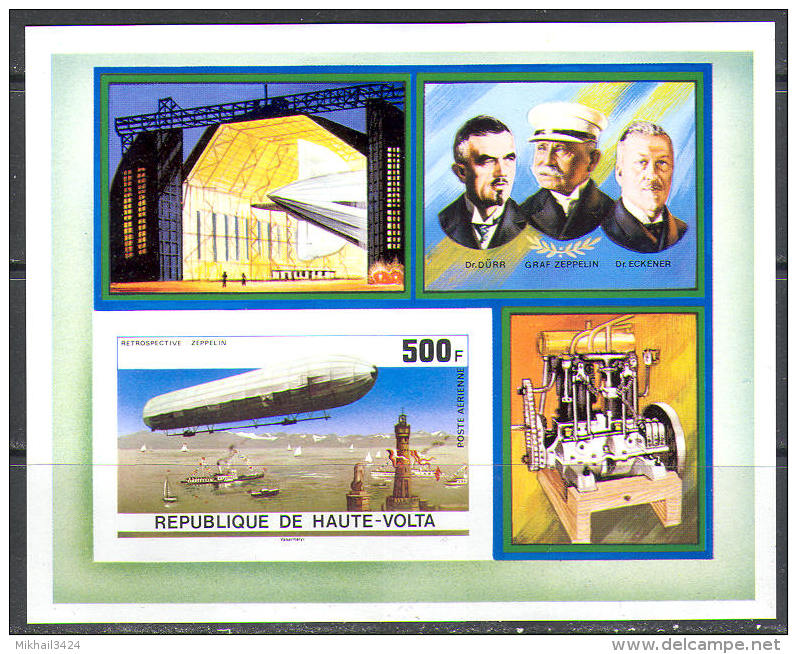 1546 ✅ Transport Aviation Zeppeline Airs 1976 Upper Volta S/s MNH ** Imperf Imp - Zeppelins