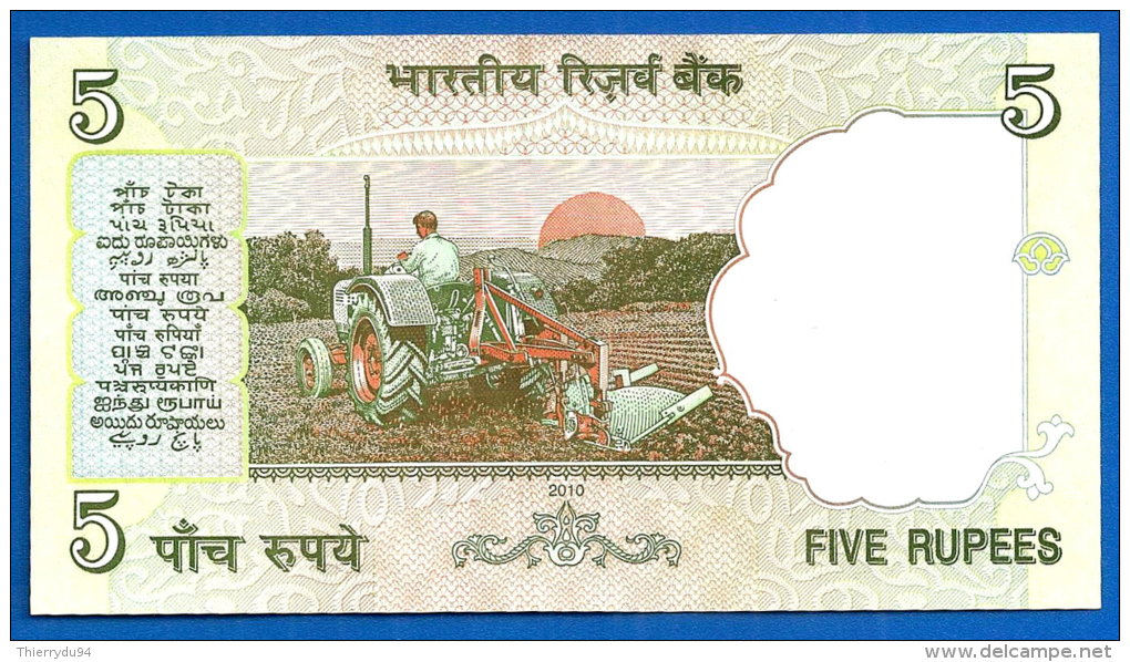 Inde 5 Roupies 2011 Lettre R NEUF UNC India Rupees Gandhi Tracteur Asie Paypal Skrill OK - Inde