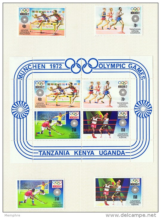 1972  Jeux Olympiques De Munich    4 Timbres   + 1 Bloc Tous * MH - Kenya, Uganda & Tanzania
