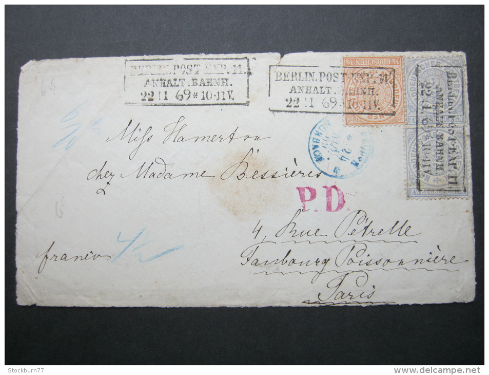 1869, Berlin Anhalterbahnhof, Briefvorderseite Nach Paris, Dekoratv - Covers & Documents