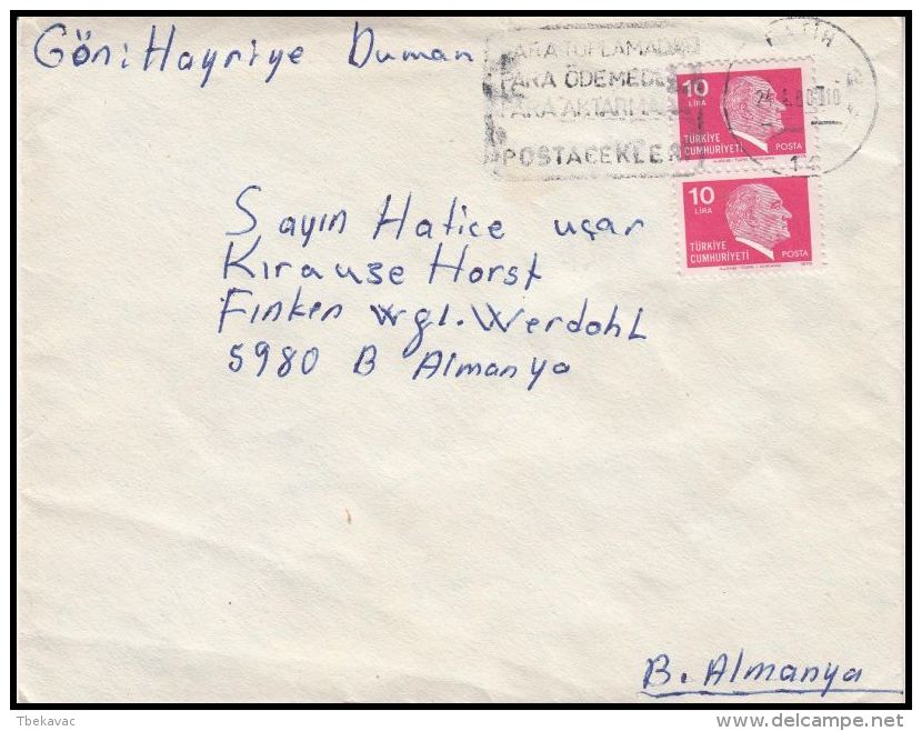 Turkey 1980, Airmail Cover To Germany - Luftpost