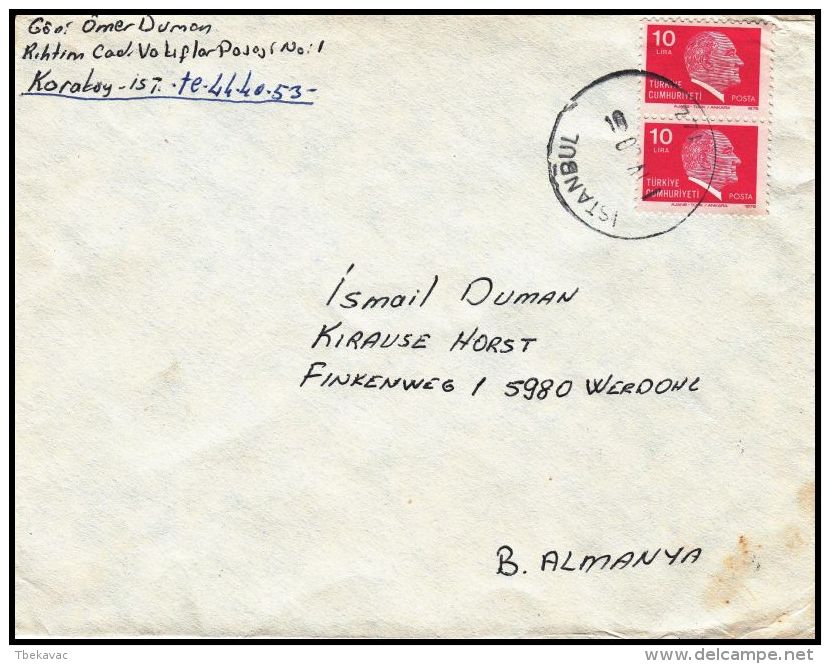 Turkey 1980, Airmail Cover Instambul To Werdohl - Airmail