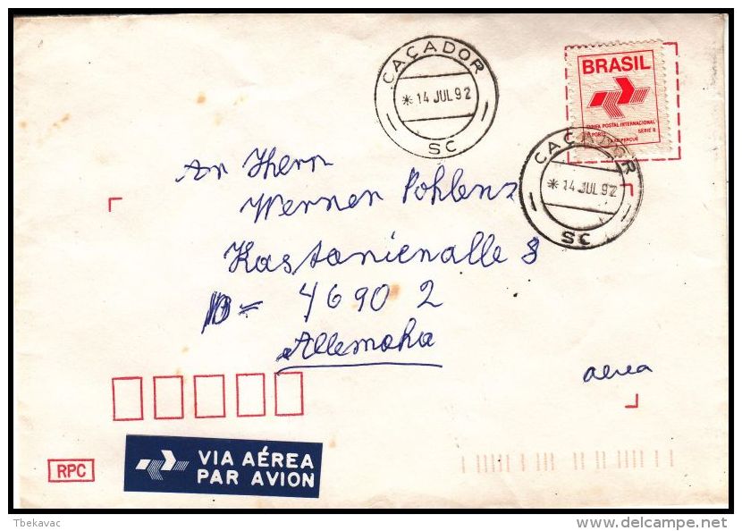 Brasil 1992, Airmail Cover Cacador To Herne - Luchtpost