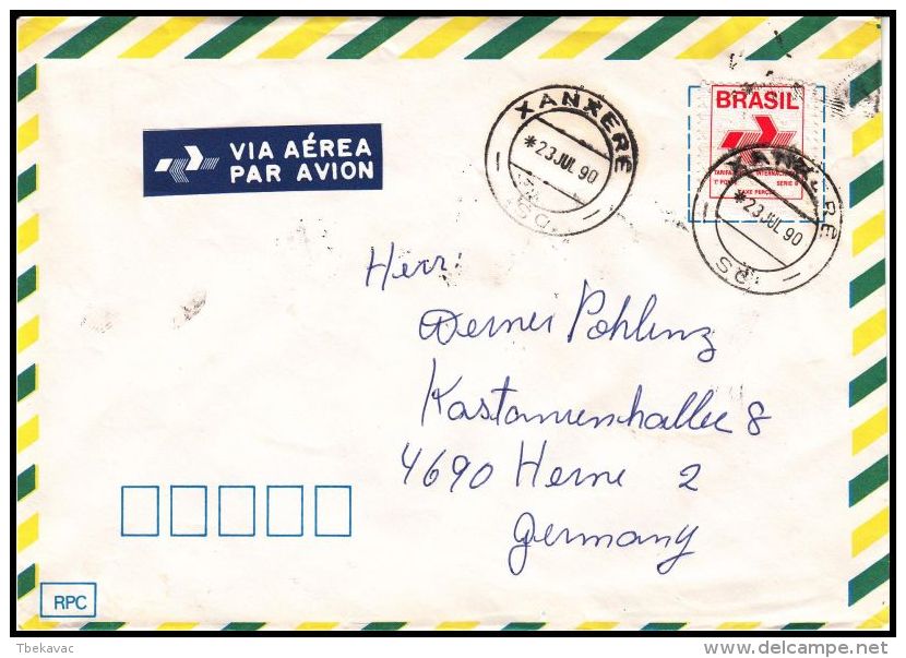 Brasil 1992, Airmail Cover Xanxere To Herne - Luchtpost