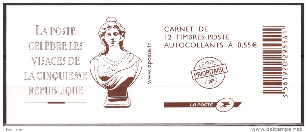 Carnet De 12 Timbres Neufs**, Autocollants, à Compostion Variable  Les Visages De La Cinquième République - 1518 (Yvert) - Autres & Non Classés