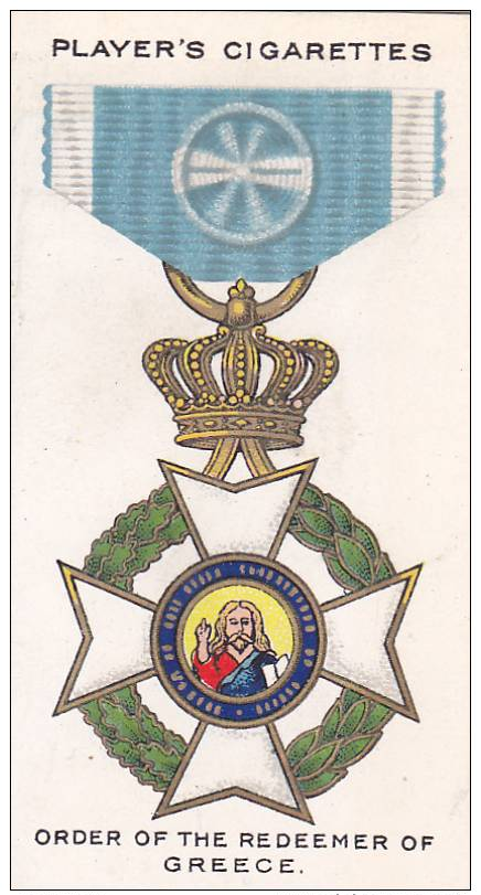PLAYERS WAR DECORATIONS & MEDALS CARD No. 73 THE ORDER OF THE REDEEMER OF GREECE - Player's