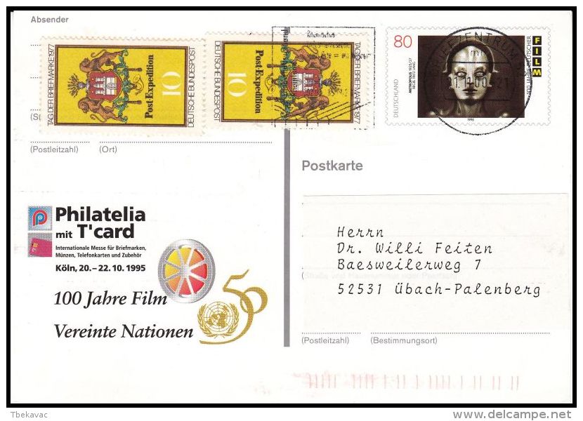 Germany 1995, Uprated Postal Stationery "100 Years Of  Film" - Cartes Postales - Oblitérées