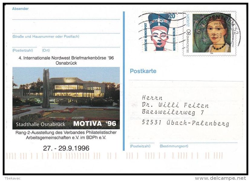 Germany  BRD 1996, Uprated Postal Stationery "Motiva 1996" - Postkarten - Gebraucht
