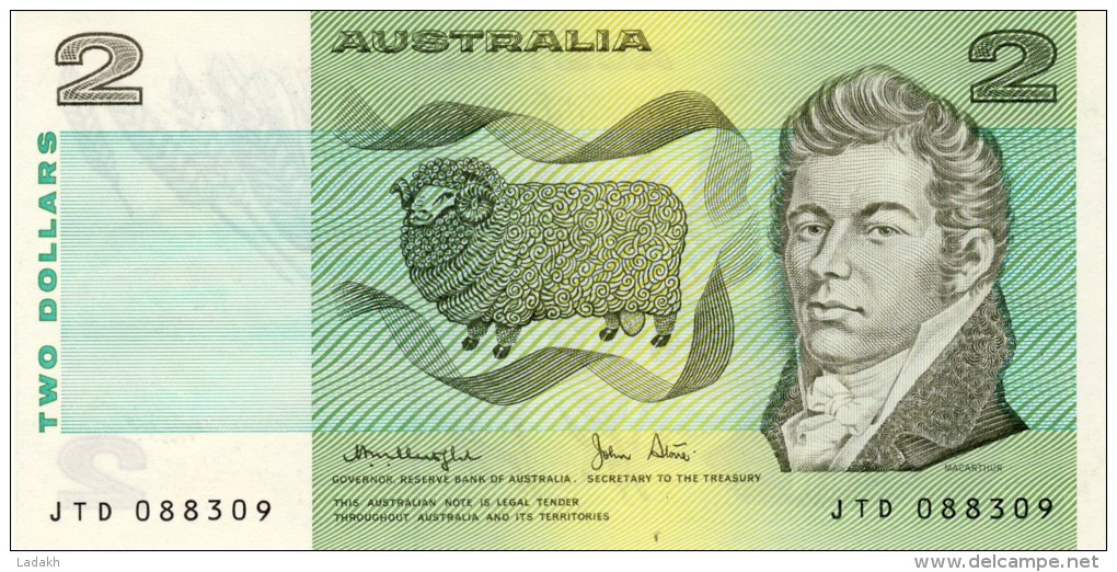 BILLET # AUSTRALIE #  2 DOLLARS  #  1974  # PICK43 B  # AUSTRALIA  # MAC ARTHUR - Autres & Non Classés