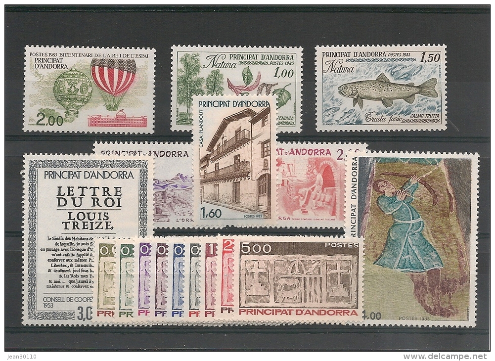 ANDORRE  Année Complète 1983 N° Y/T : 310/326** Côte : 18,00 € - Volledige Jaargang