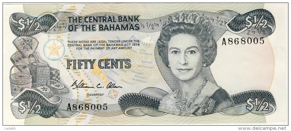 BILLET # BAHAMAS # 50 CENTS   #  1984  # PICK  42  # QUEEN ELISABETH II # DEMI-DOLLAR - Bahamas